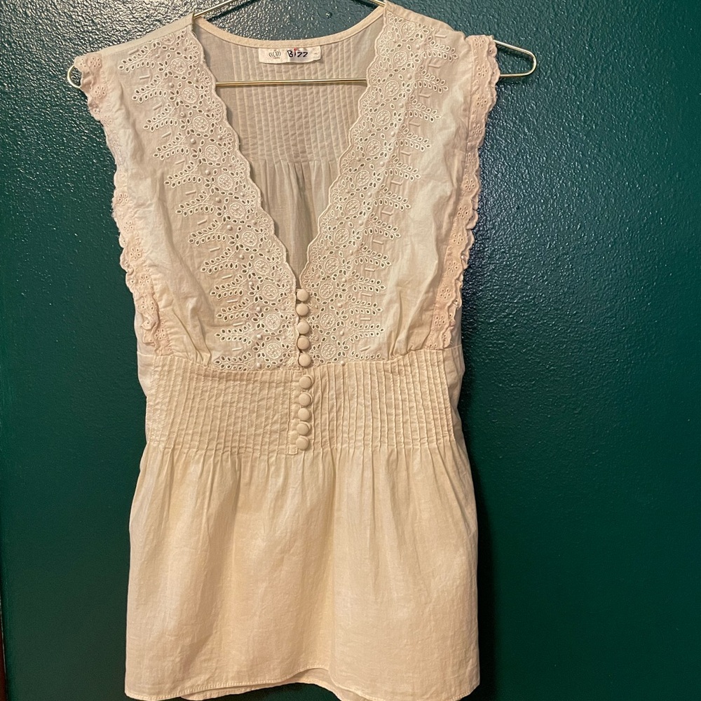 Cream Lace and Pearl Top